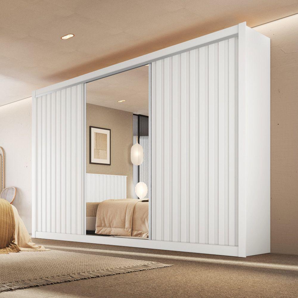 Guarda Roupa 3 Portas York Espelho 100% Mdf Móveis Europa Branco Acetinado - 2
