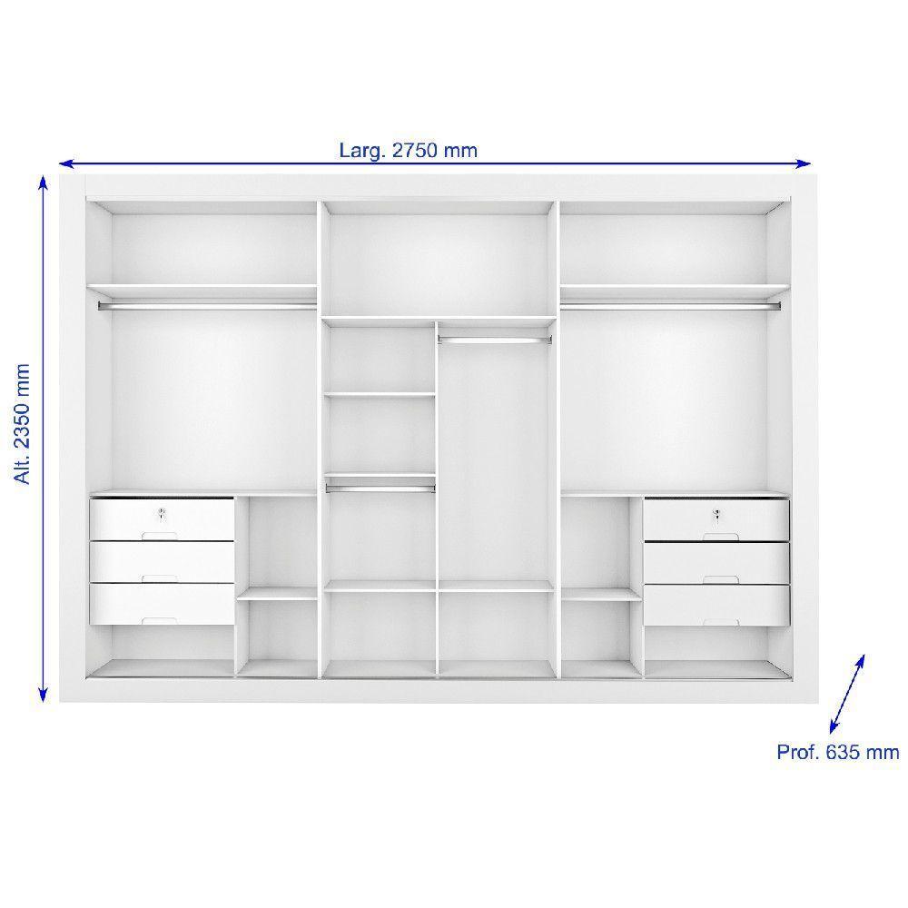 Guarda Roupa 3 Portas York Espelho 100% Mdf Móveis Europa Branco Acetinado - 3
