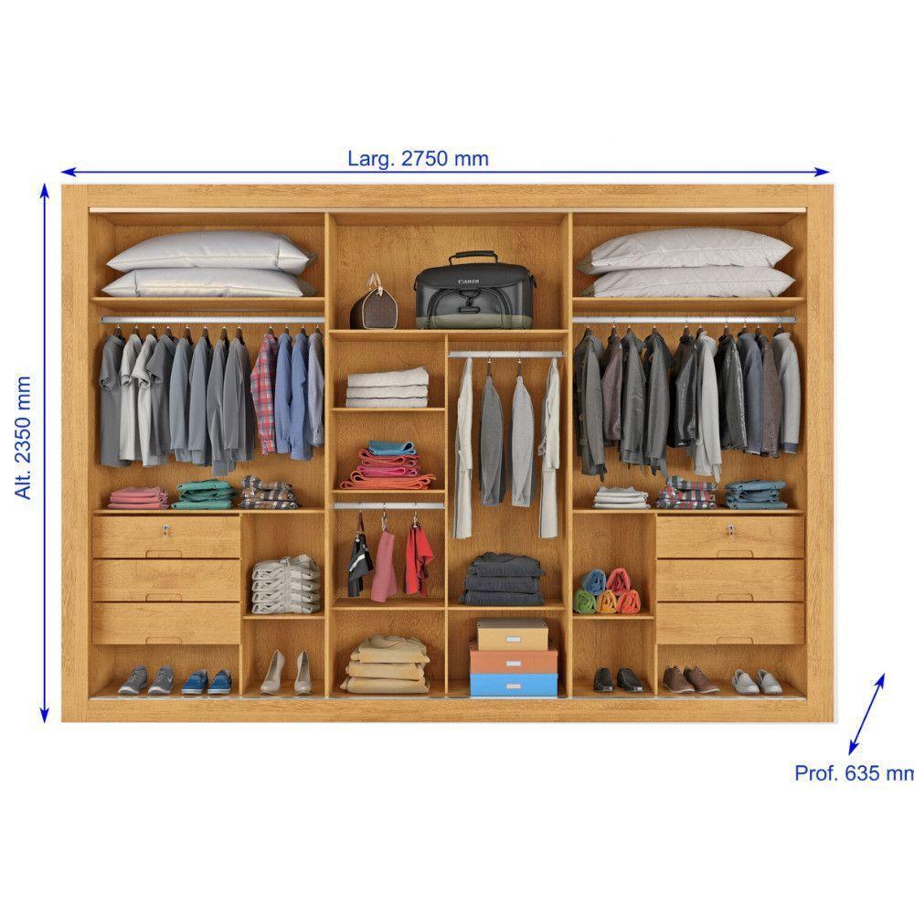 Guarda Roupa 3 Portas York 100% Mdf Móveis Europa Peróba - 7