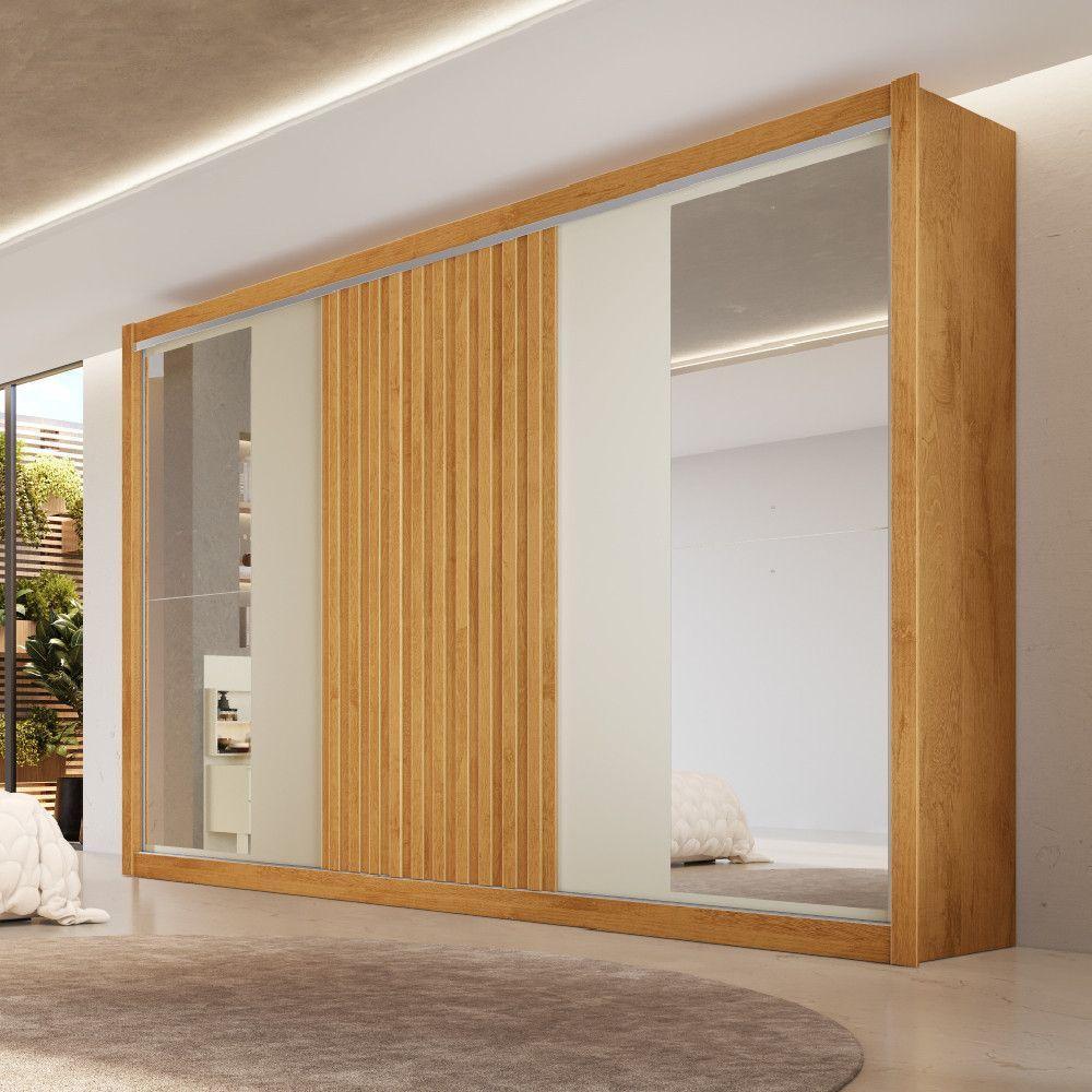 Guarda Roupa 3 Portas Vitória Com Espelho 100% Mdf Peroba/off White/peroba - 3