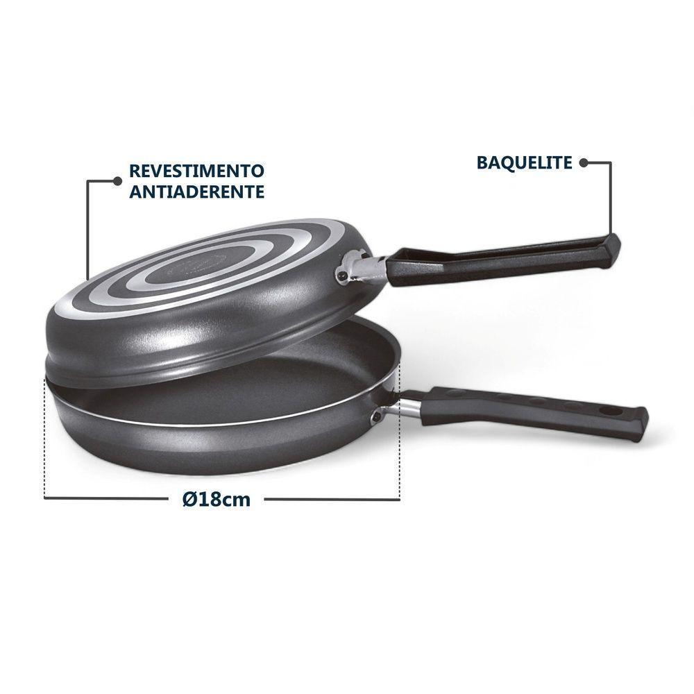 Frigideira Dupla Antiaderente 18cm Para Omeletes E Hambúrgueres - Praticidade Na Cozinha - 3