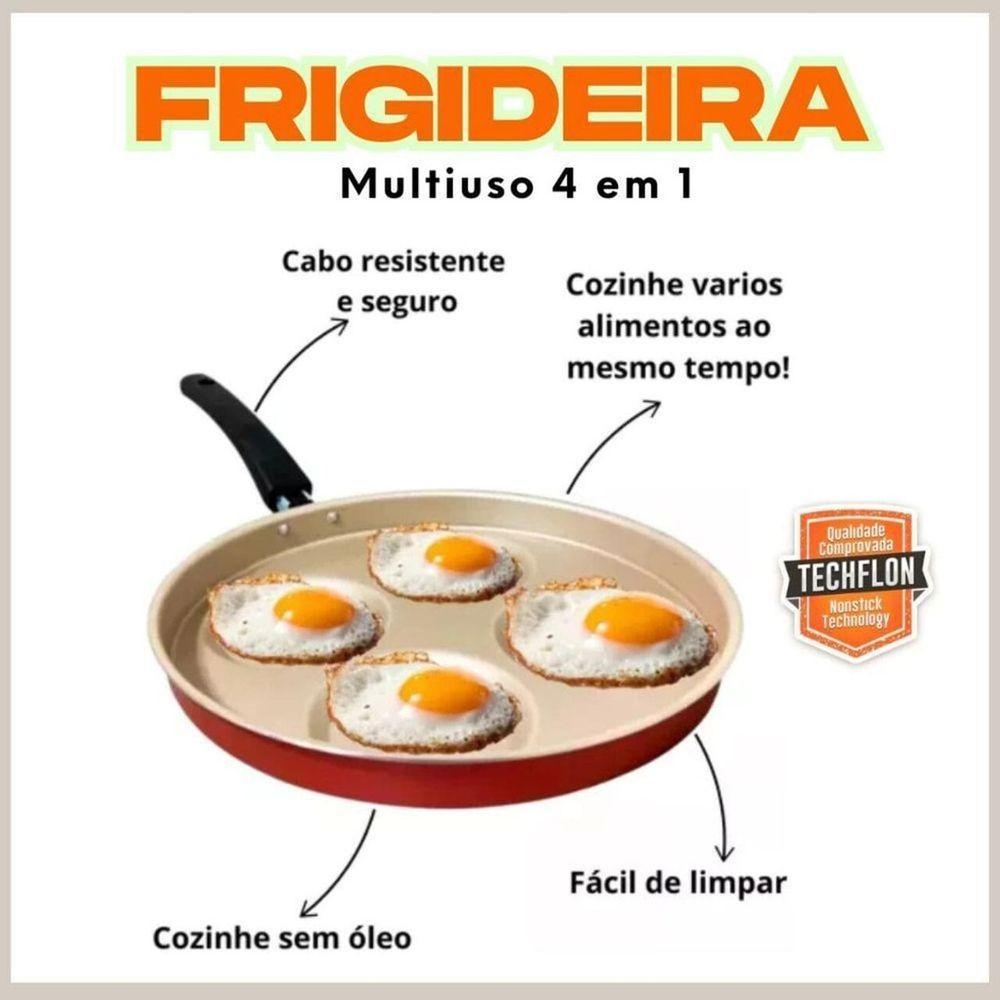 Frigideira 4 Em 1 Multiuso Com Divisórias Antiaderente Ovos Hamburgers 1,5 Litros Cereja - 3