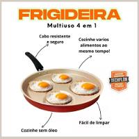 Frigideira 4 Em 1 Multiuso Com Divisórias Antiaderente Ovos Hamburgers 1,5 Litros Cereja - 3