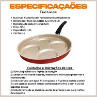 Frigideira 4 Em 1 Multiuso Com Divisórias Antiaderente Ovos Hamburgers 1,5 Litros Cereja - 4