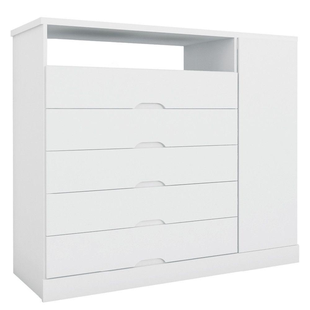 Comoda Portugal 5 Gavetas Com Sapateira 2018 Mademarcs Branco Acetinado - 1