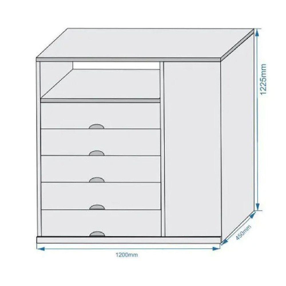 Comoda Portugal 5 Gavetas Com Sapateira 2018 Mademarcs Branco Acetinado - 3