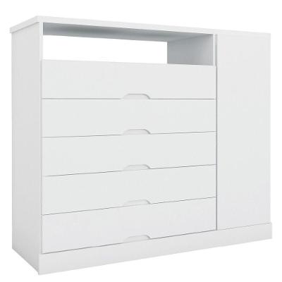Comoda Portugal 5 Gavetas Com Sapateira 2018 Mademarcs Branco Acetinado
