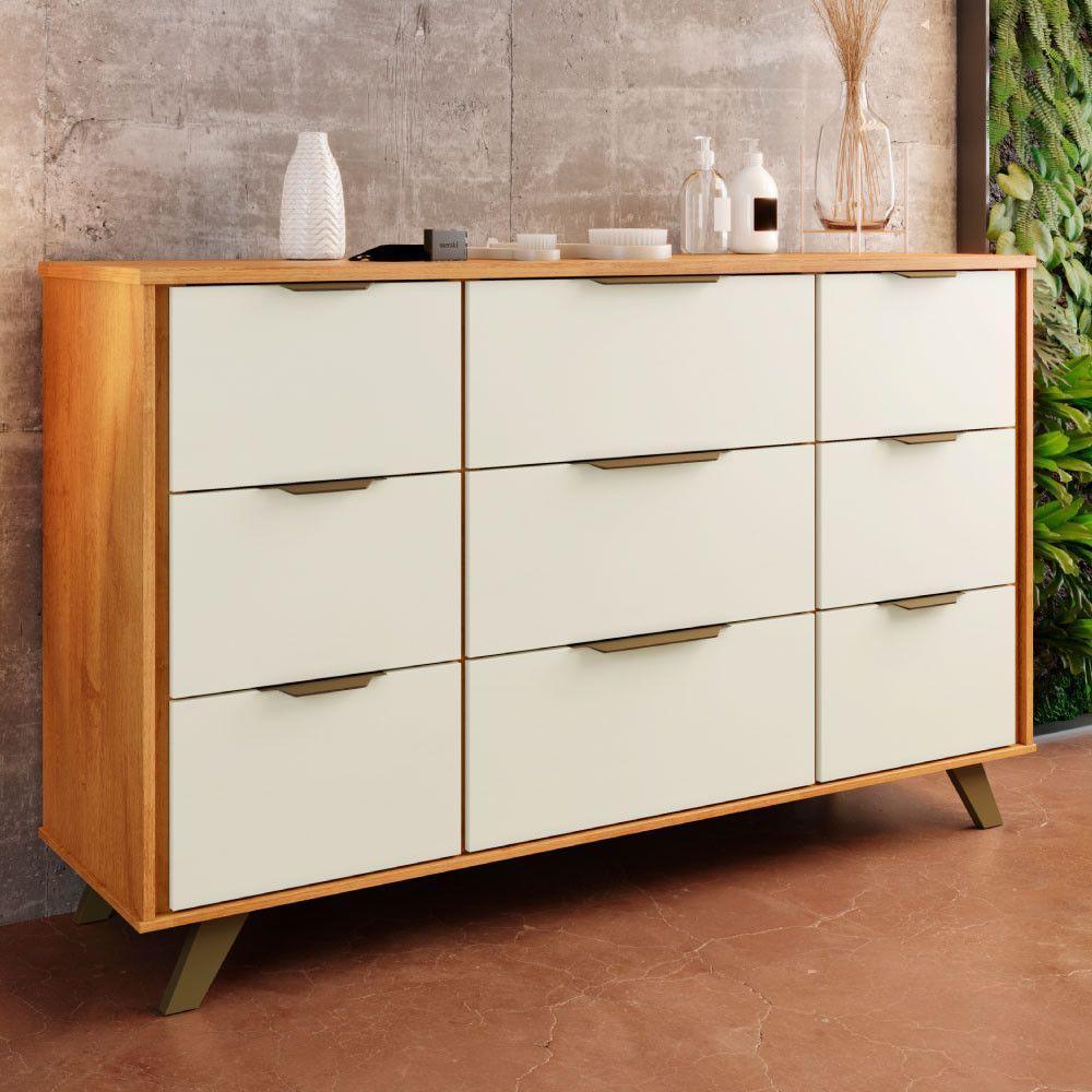 Comoda Buffet Olimpia 9 Gavetas 100% Mdf Móveis Europa Peroba/off White - 2