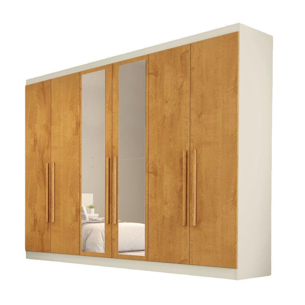 Guarda Roupa Oslo 6 Portas 6 Gavetas 100% Mdf Espelhado Off White-peroba - 2