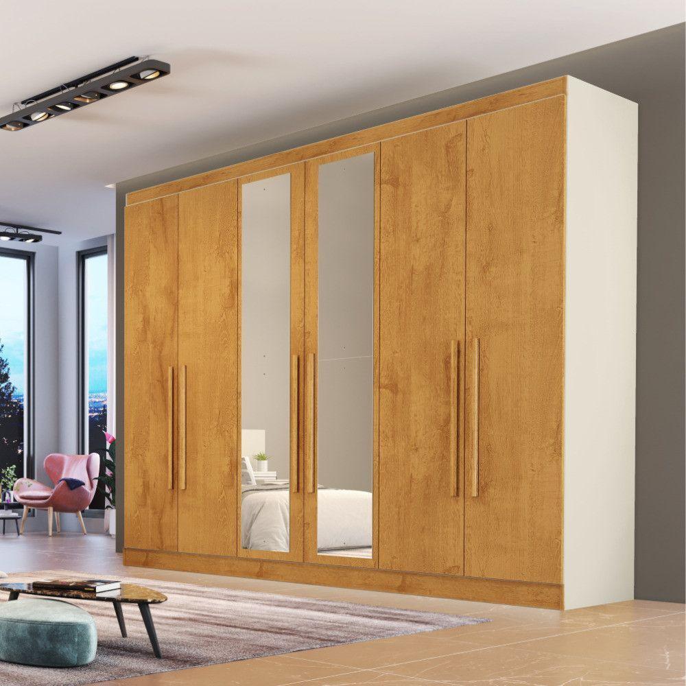 Guarda Roupa Oslo 6 Portas 6 Gavetas 100% Mdf Espelhado Off White-peroba - 3