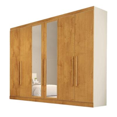 Guarda Roupa Oslo 6 Portas 6 Gavetas 100% Mdf Espelhado Off White-peroba