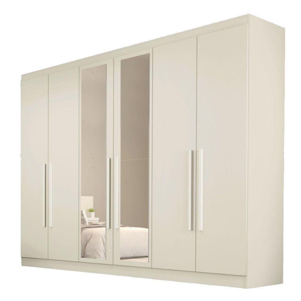 Guarda Roupa Oslo 6 Portas 6 Gavetas 100% Mdf Espelhado Off White - 1