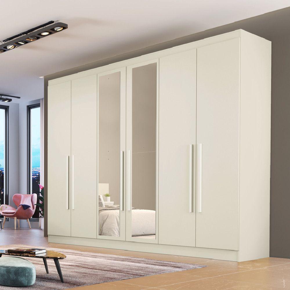 Guarda Roupa Oslo 6 Portas 6 Gavetas 100% Mdf Espelhado Off White - 2