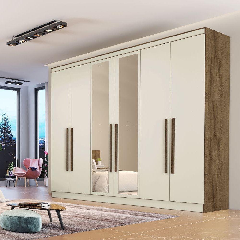 Guarda Roupa Oslo 6 Portas 6 Gavetas 100% Mdf Espelhado Brauna-off White - 3