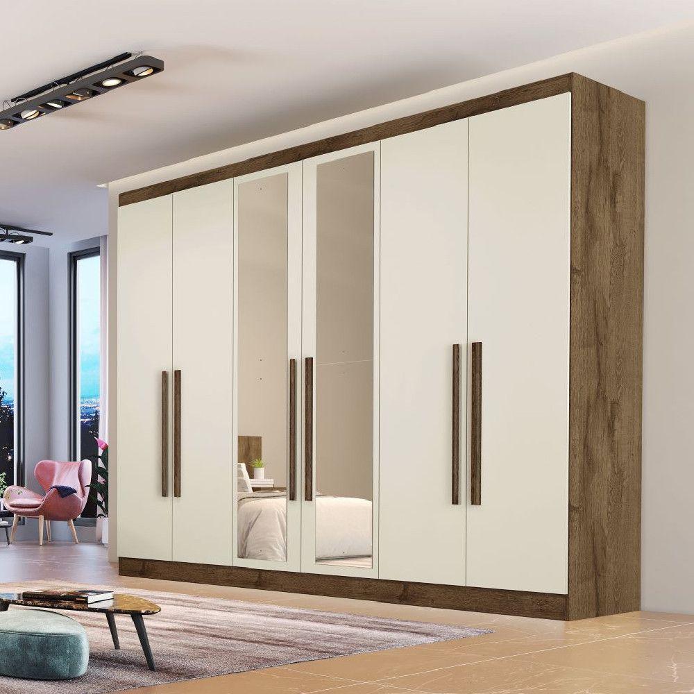 Guarda Roupa Oslo 6 Portas 6 Gavetas 100% Mdf Espelhado Brauna-off White - 4