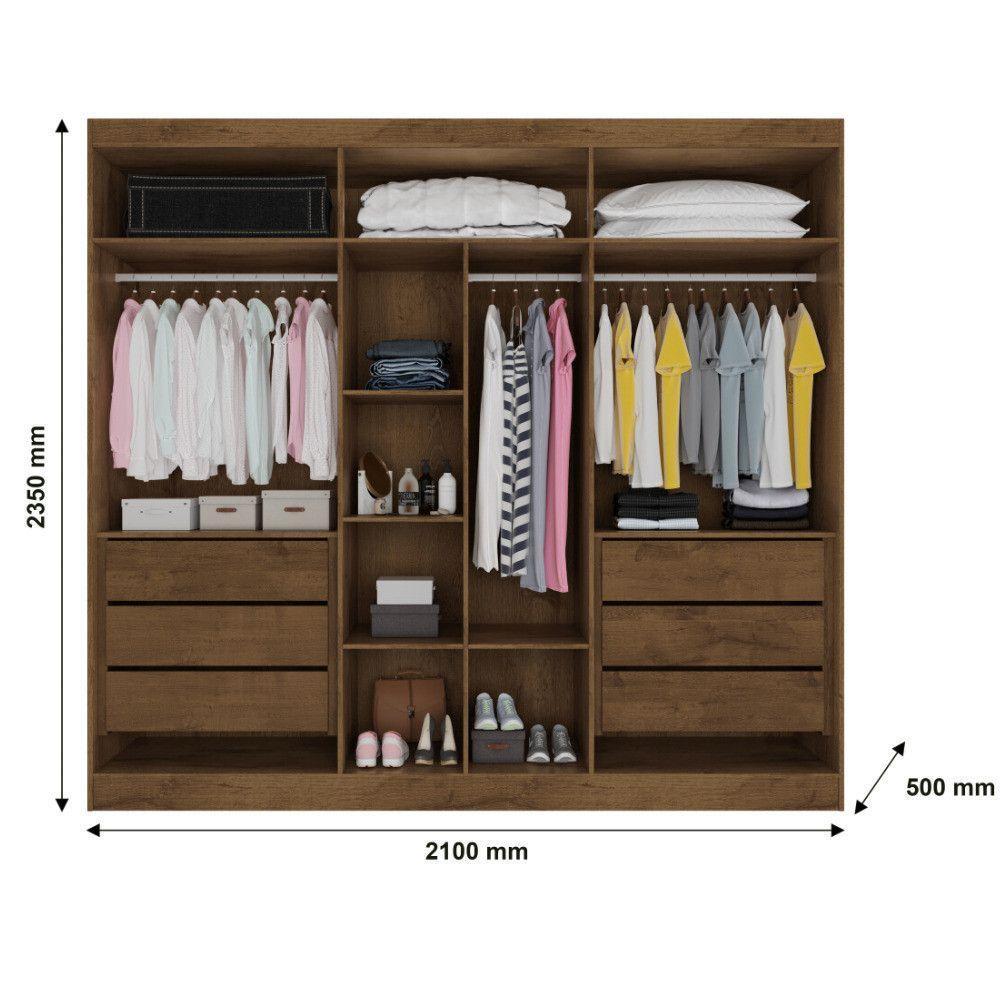 Guarda Roupa Oslo 6 Portas 6 Gavetas 100% Mdf Espelhado Brauna-off White - 5