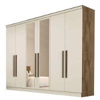 Guarda Roupa Oslo 6 Portas 6 Gavetas 100% Mdf Espelhado Brauna-off White - 1