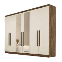 Guarda Roupa Oslo 6 Portas 6 Gavetas 100% Mdf Espelhado Brauna-off White - 2