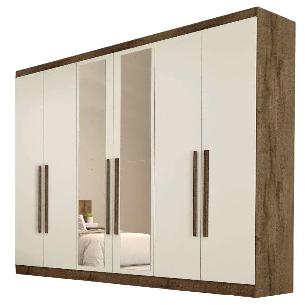 Guarda Roupa Oslo 6 Portas 4 Gavetas 100% Mdf Espelhado Brauna-off White - 2