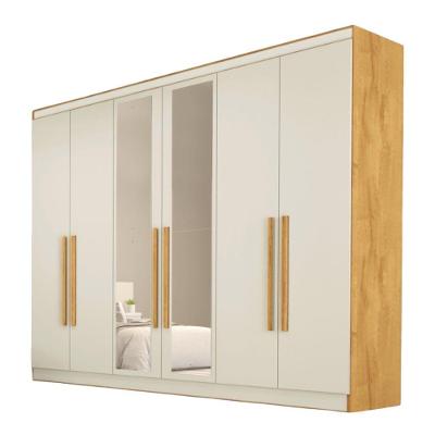 Guarda Roupa Oslo 6 Portas 4 Gavetas 100% Mdf Espelhado Peroba-off White