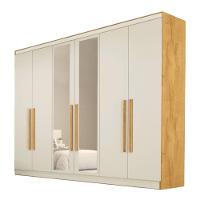 Guarda Roupa Oslo 6 Portas 4 Gavetas 100% Mdf Espelhado Peroba-off White - 1