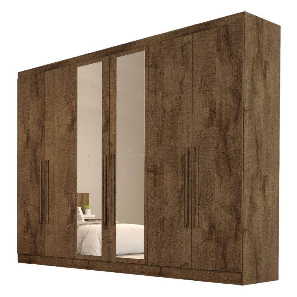 Guarda Roupa Oslo 6 Portas 4 Gavetas 100% Mdf Espelhado Brauna - 1
