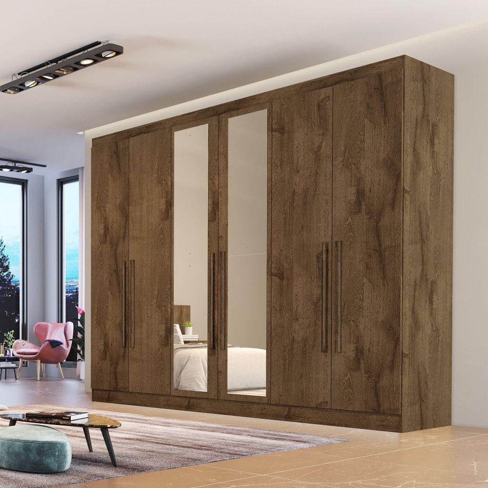 Guarda Roupa Oslo 6 Portas 4 Gavetas 100% Mdf Espelhado Brauna - 3