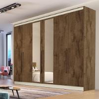 Guarda Roupa Oslo 6 Portas 4 Gavetas 100% Mdf Espelhado Brauna