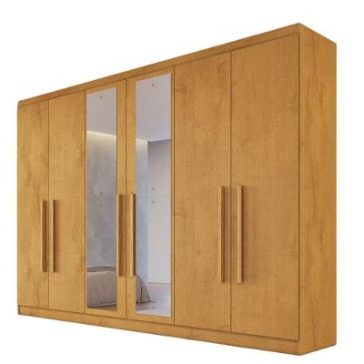 Guarda Roupa Oslo 6 Portas 4 Gavetas 100% Mdf Espelhado Peroba