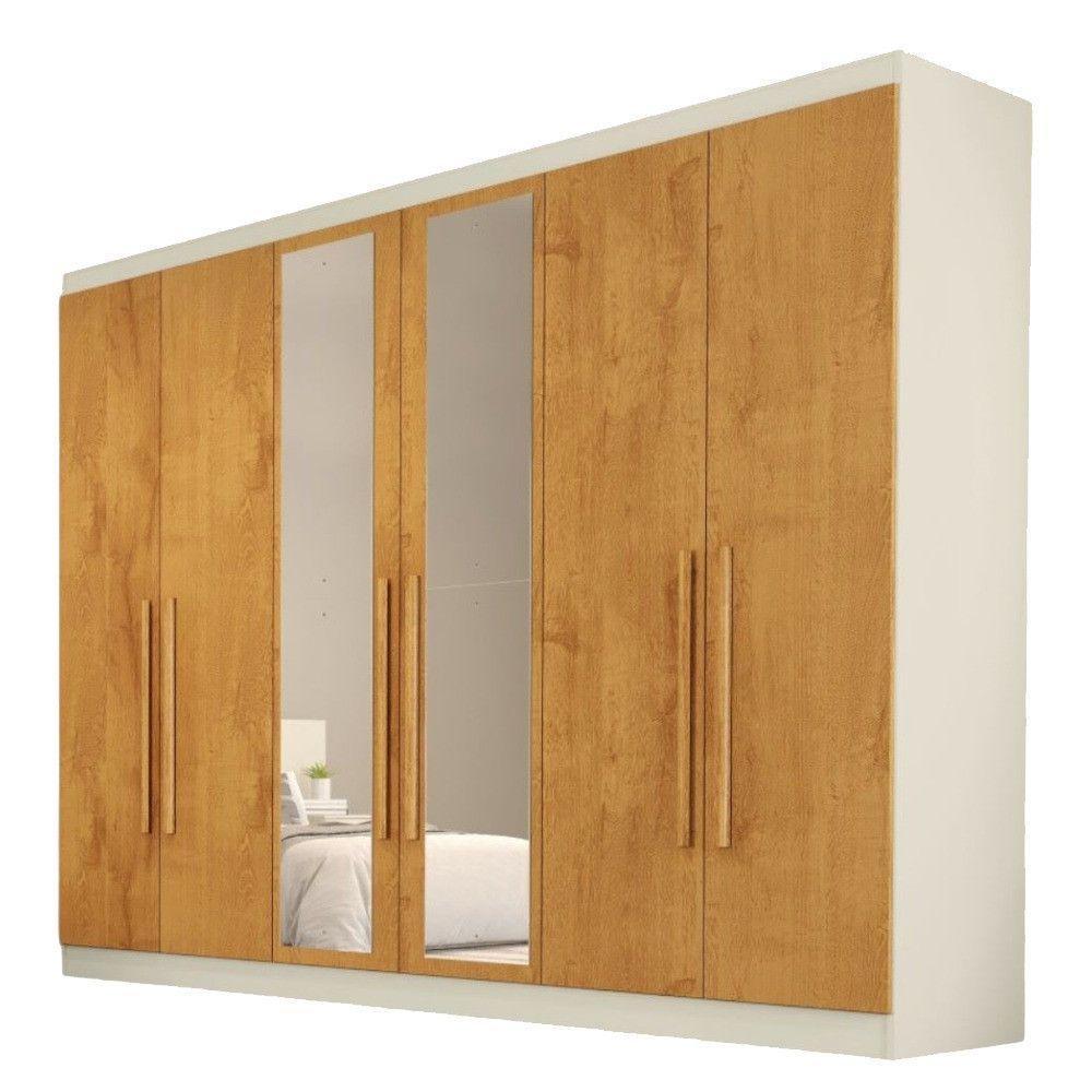 Guarda Roupa Oslo 6 Portas 4 Gavetas 100% Mdf Espelhado Off White-peroba - 2