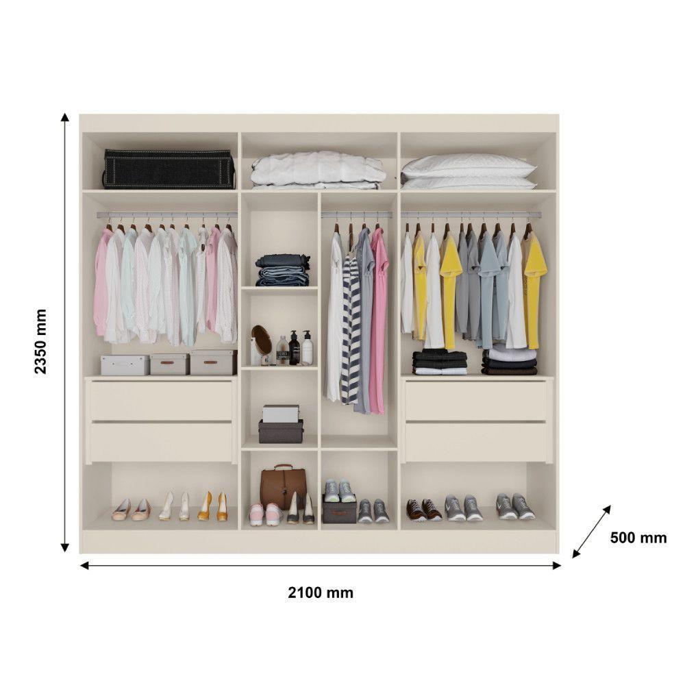 Guarda Roupa Oslo 6 Portas 4 Gavetas 100% Mdf Espelhado Off White-peroba - 5