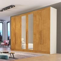 Guarda Roupa Oslo 6 Portas 4 Gavetas 100% Mdf Espelhado Off White-peroba