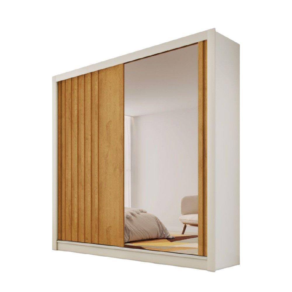 Guarda Roupa Lugano 1 Porta Ripada E 1 Porta Espelhada Off White-peroba - 1