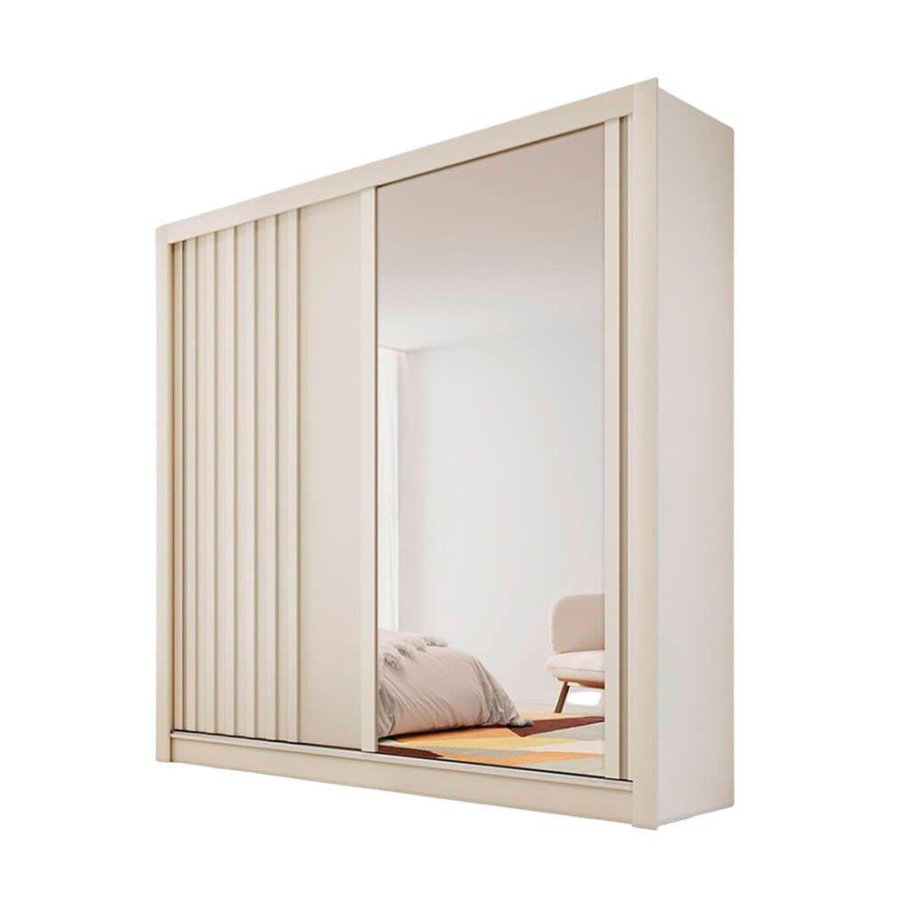Guarda Roupa Lugano 1 Porta Ripada E 1 Porta Espelhada Off White - 1