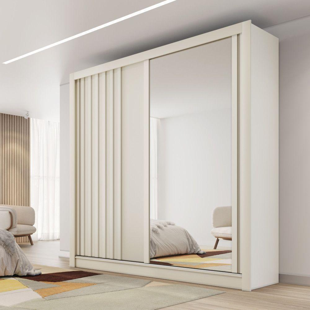 Guarda Roupa Lugano 1 Porta Ripada E 1 Porta Espelhada Off White - 2