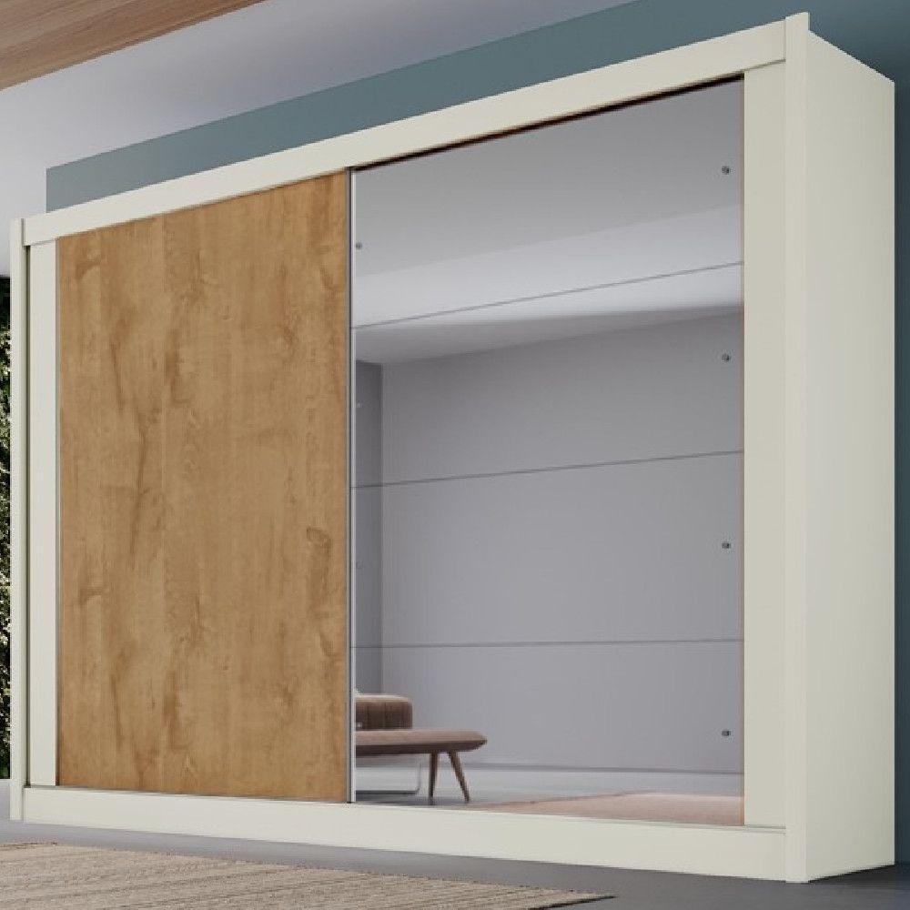 Guarda Roupa Creta 2 Portas 1 Espelhada 100% Mdf 4 Gavetas Off White/amêndoa/off White - 4