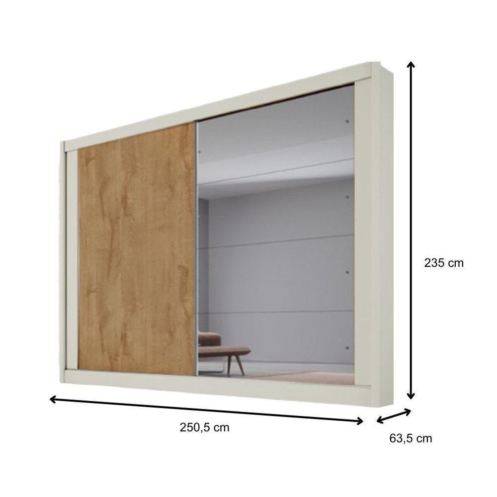 Guarda Roupa Creta 2 Portas 1 Espelhada 100% Mdf 4 Gavetas Off White/amêndoa/off White - 5