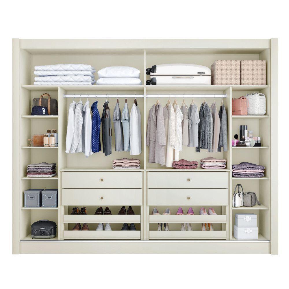 Guarda Roupa Creta 2 Portas 1 Espelhada 100% Mdf 4 Gavetas Off White/amêndoa/off White - 6