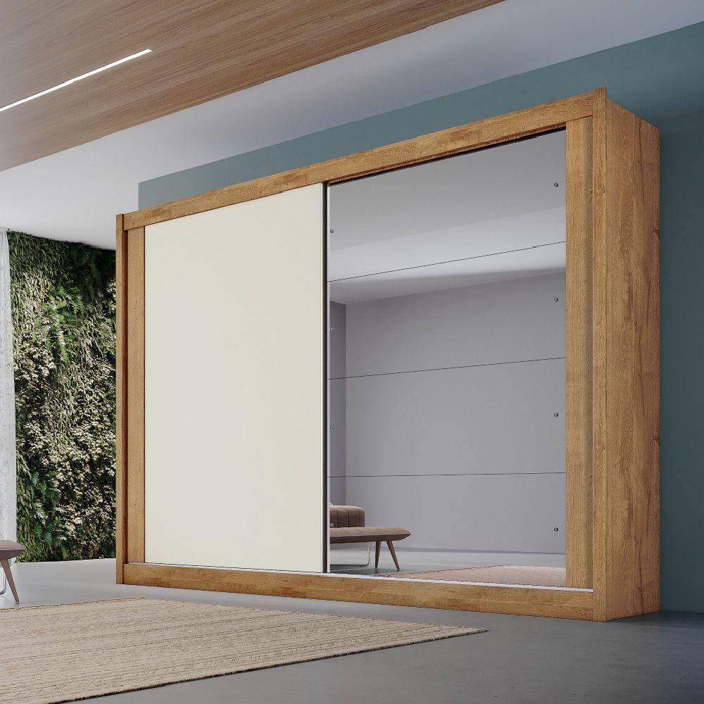 Guarda Roupa Creta 2 Portas 1 Espelhada 100% Mdf 4 Gavetas Amêndoa/off White/amêndoa - 3