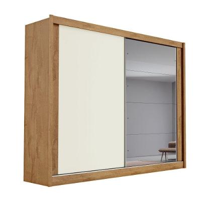 Guarda Roupa Creta 2 Portas 1 Espelhada 100% Mdf 4 Gavetas Amêndoa/off White/amêndoa