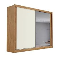 Guarda Roupa Creta 2 Portas 1 Espelhada 100% Mdf 4 Gavetas Amêndoa/off White/amêndoa - 1