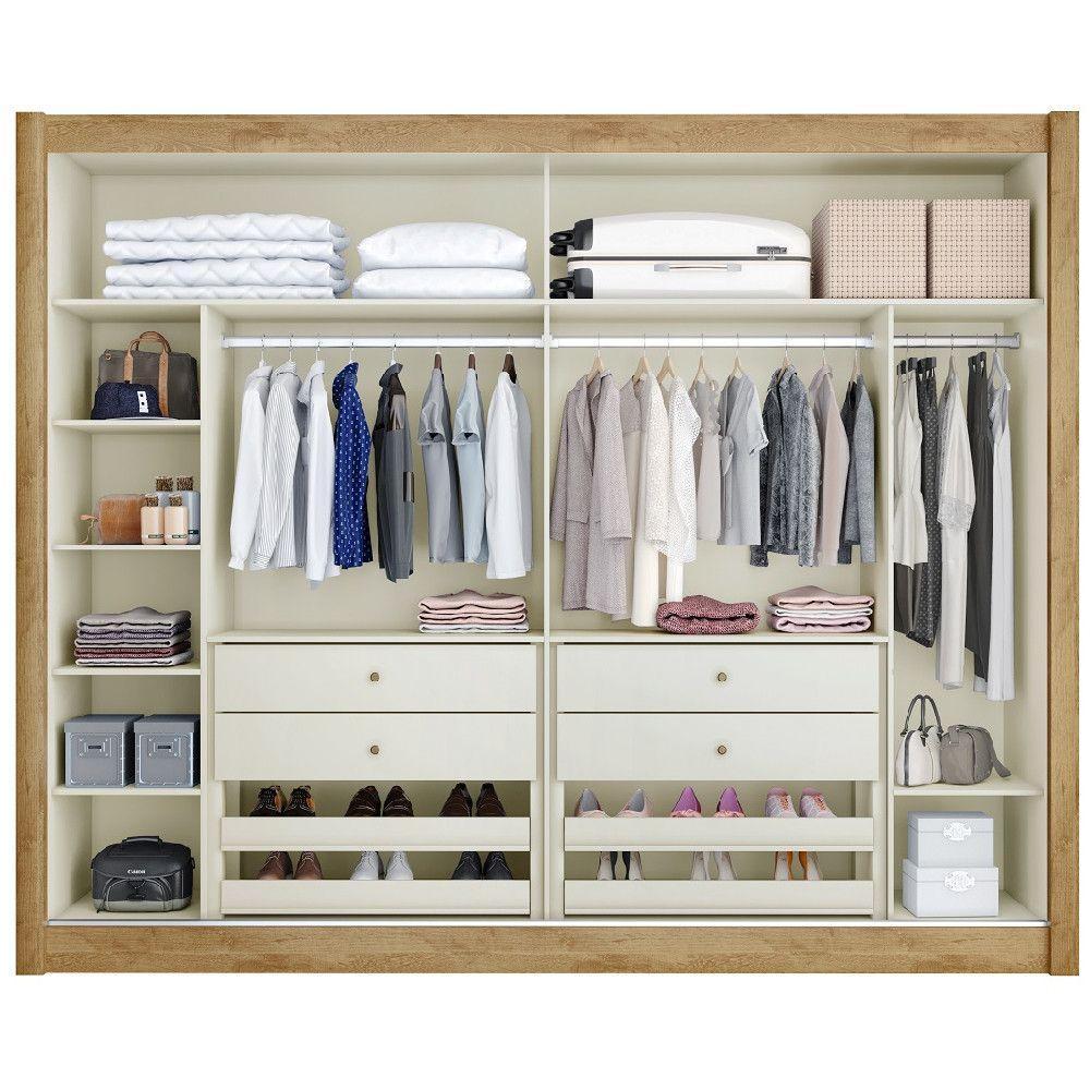 Guarda Roupa Creta 100% Mdf Com 2 Portas Móveis Europa Amêndoa/off White/amêndoa - 6