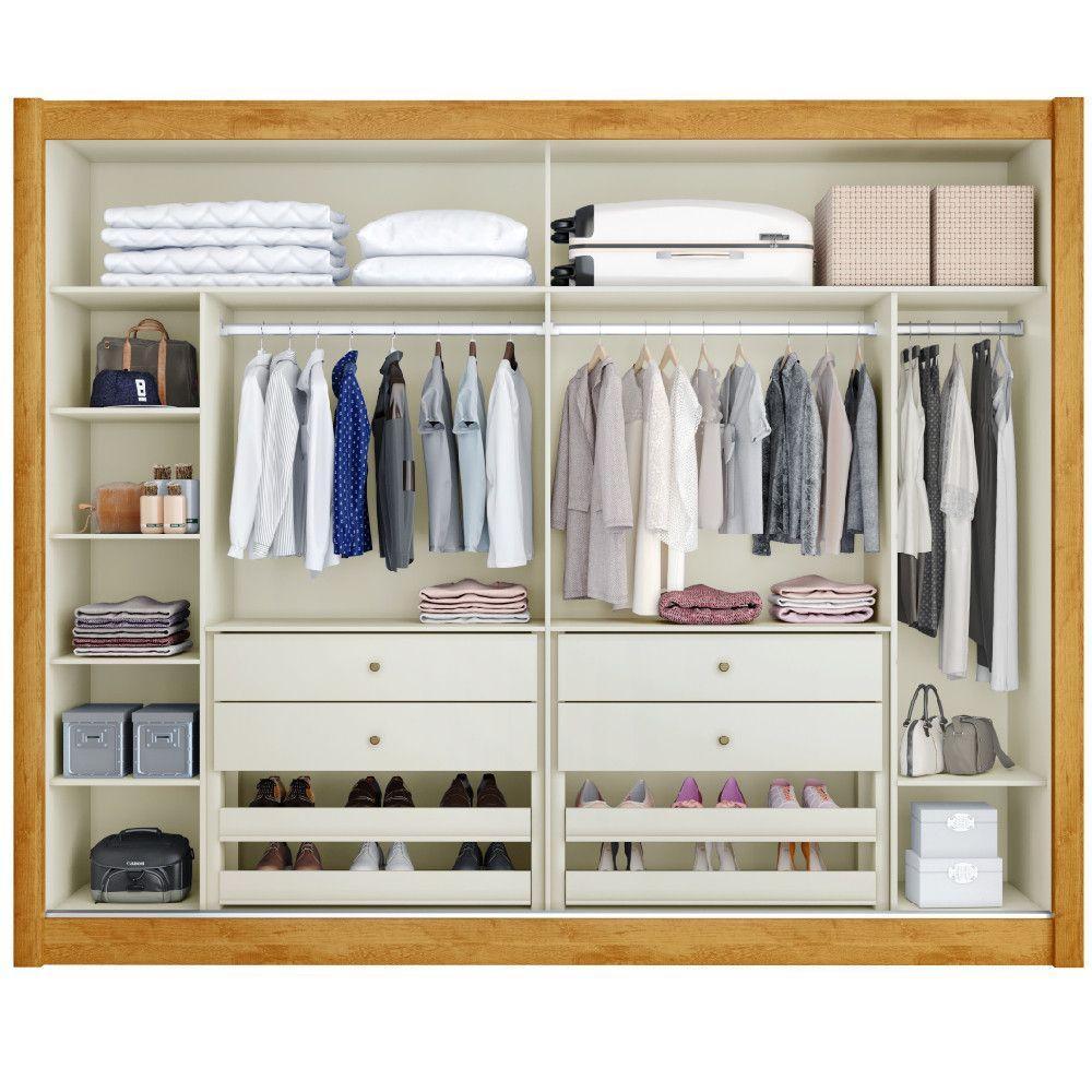 Guarda Roupa Creta 100% Mdf Com 2 Portas Espelhadas Peroba/off White/peroba - 4