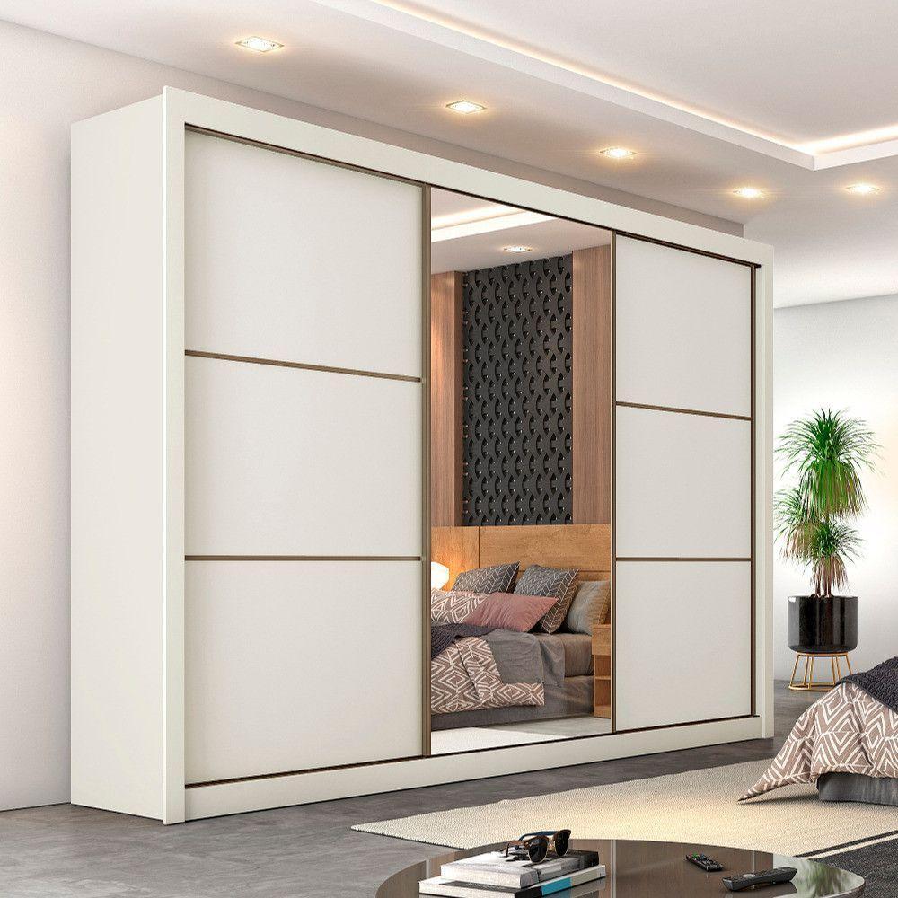 Guarda Roupa Bragança 1 Porta Espelhada 100% Mdf Off White/peróba/off White - 3