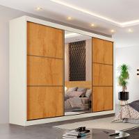 Guarda Roupa Bragança 1 Porta Espelhada 100% Mdf Off White/peróba/off White