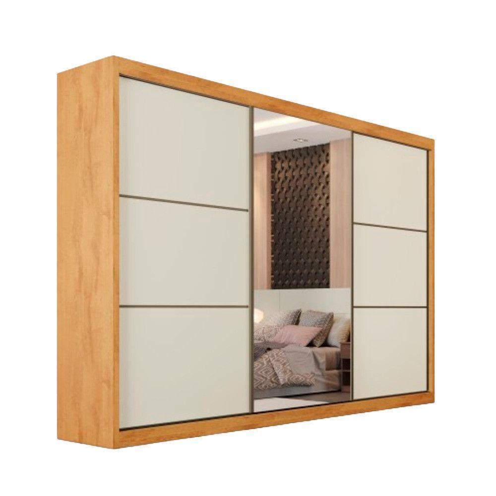 Guarda Roupa Bragança 1 Porta Espelhada 100% Mdf Off White/peroba - 1