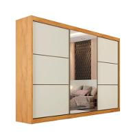 Guarda Roupa Bragança 1 Porta Espelhada 100% Mdf Off White/peroba - 1