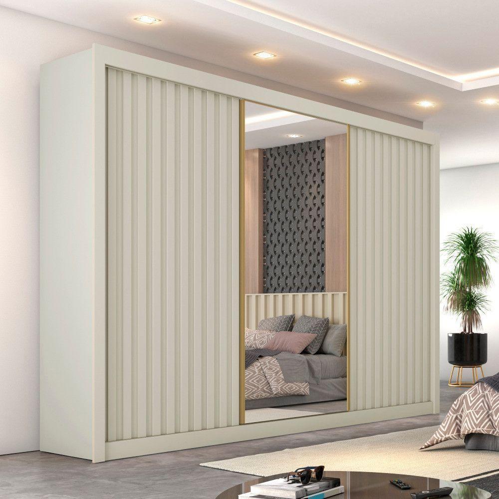 Guarda Roupa Athenas 3 Portas 1 Com Espelho 100% Mdf Off White - 2
