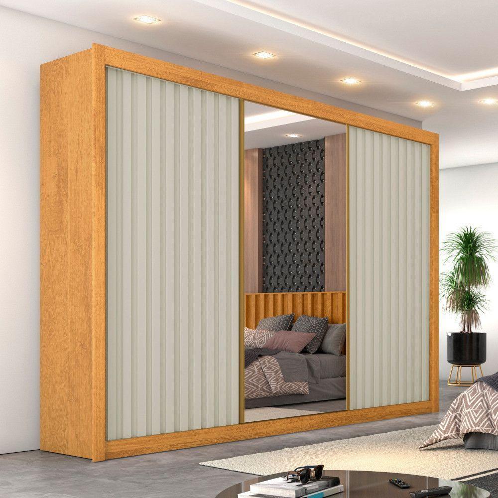 Guarda Roupa Athenas 3 Portas 1 Com Espelho 100% Mdf Peroba/off White - 2