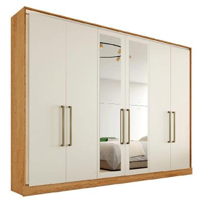 Guarda Roupa Argos 6 Portas 100% Mdf 2 Espelhados Mademarcs Peroba-off White